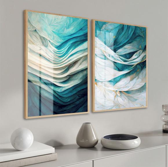 Quadros Decorativos Abstrato Azul Moderno Moldura e Vidro
