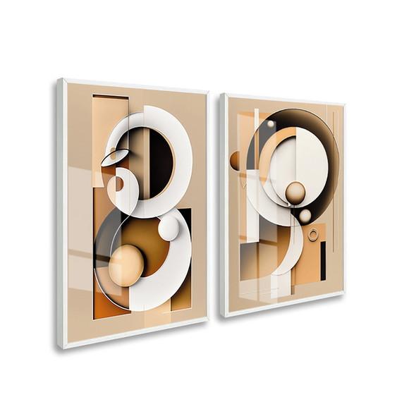 Quadros Decorativos Abstrato Bege Geométrico Moldura e Vidro