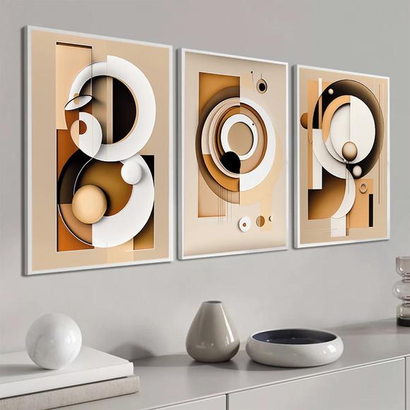 Quadros Decorativos Abstrato Boho Moderno Geométrico Moldura