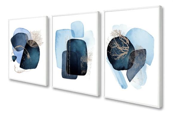 Quadros Decorativos Abstrato Azul Para Sala Quarto Moldura