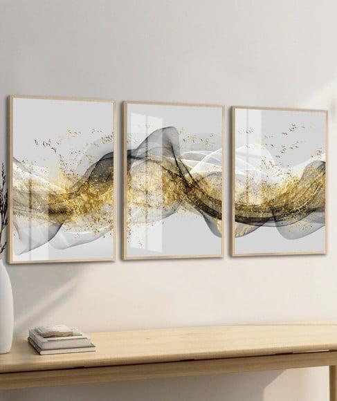 Quadros Decorativos Abstrato Dourado Moderno Moldura e Vidro