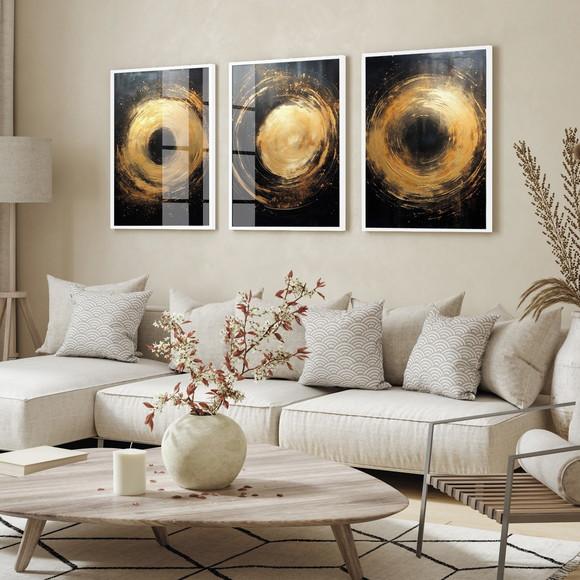 Quadros Decorativos Abstrato Dourado Moderno Moldura e Vidro