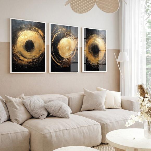 Quadros Decorativos Abstrato Dourado Moderno Moldura e Vidro