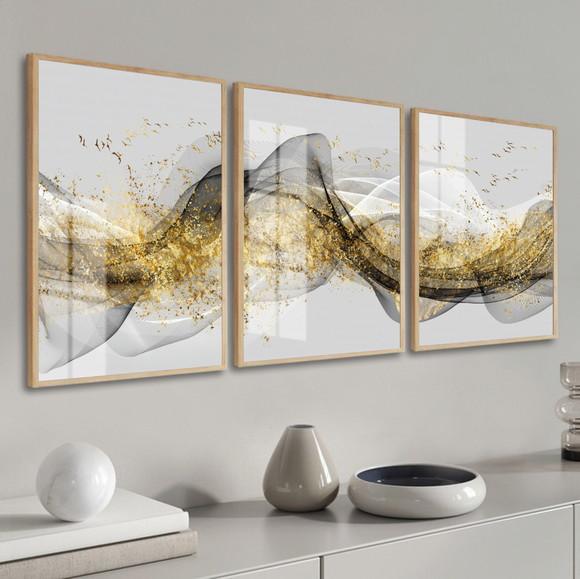 Quadros Decorativos Abstrato Dourado Moderno Moldura e Vidro