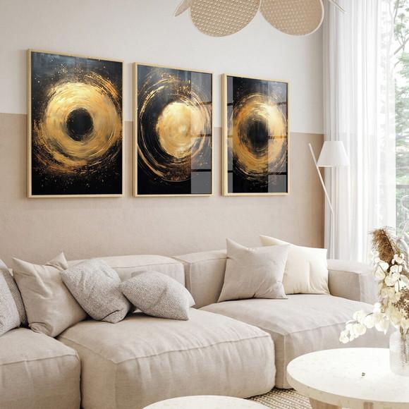 Quadros Decorativos Abstrato Dourado Moderno Moldura Vidro