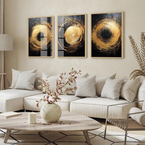 Quadros Decorativos Abstrato Dourado Moderno Moldura Vidro