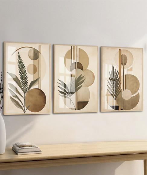 Quadros Decorativos Abstrato Folhagem Geométrico com Vidro