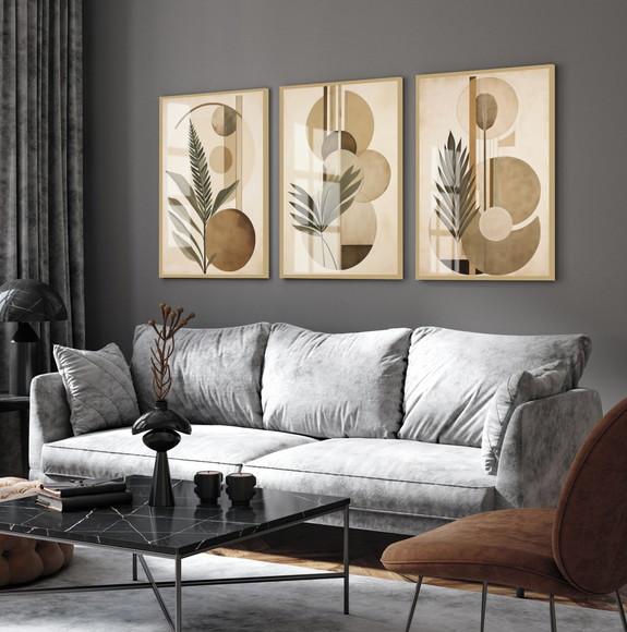 Quadros Decorativos Abstrato Folhagem Geométrico com Vidro