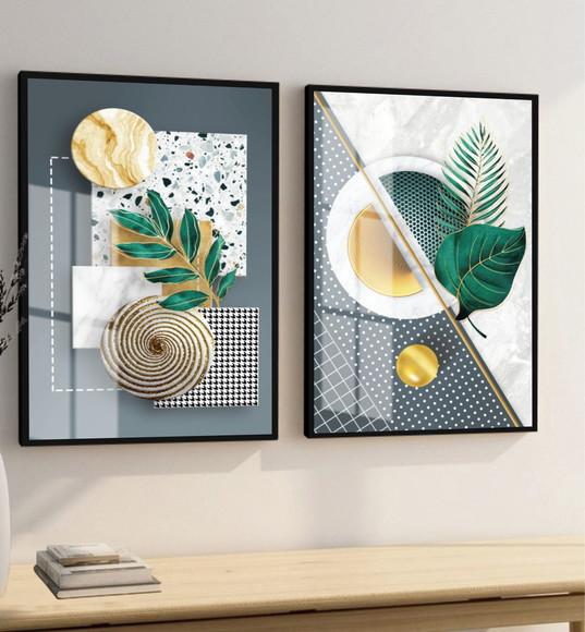 Quadros Decorativos Abstrato Folhagem Verde Moldura E Vidro