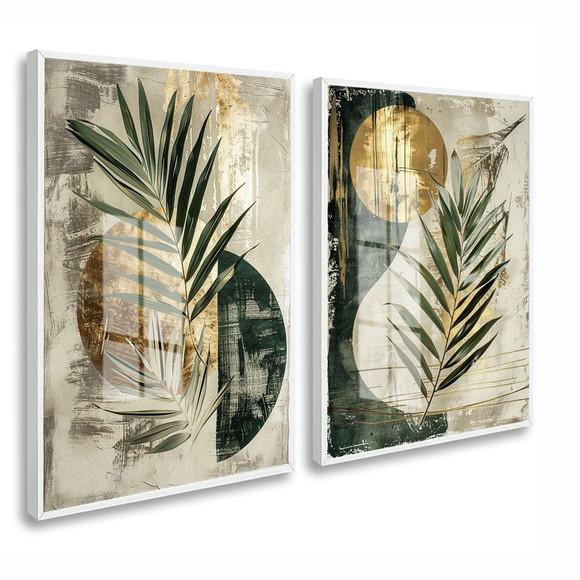 Quadros Decorativos Abstrato Folhas Verdes Moderno Vidro