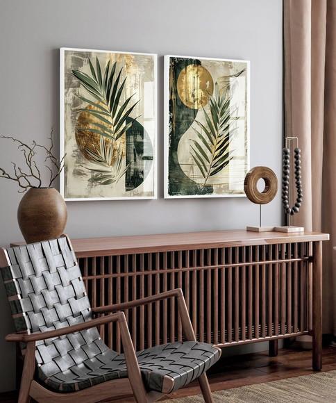 Quadros Decorativos Abstrato Folhas Verdes Moderno Vidro