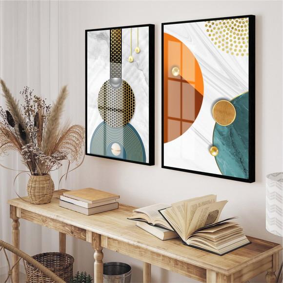 Quadros Decorativos Abstrato Geométrico Com Moldura e Vidro