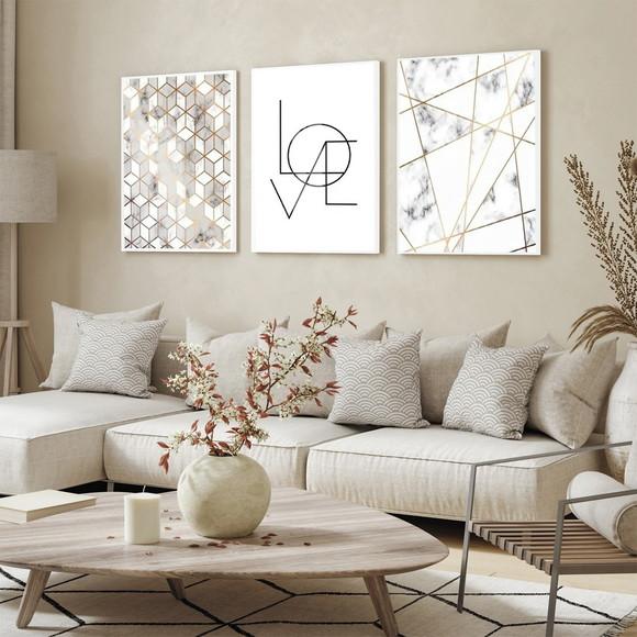Quadros Decorativos Abstrato Mármore Love Frases com Vidro