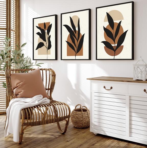 Quadros Decorativos Abstrato Marrom Folhagem Moderno Vidro