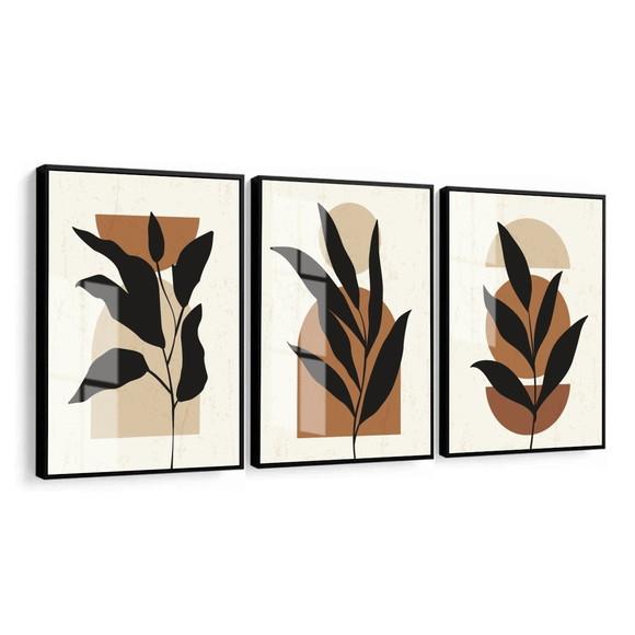 Quadros Decorativos Abstrato Marrom Folhagem Moderno Vidro