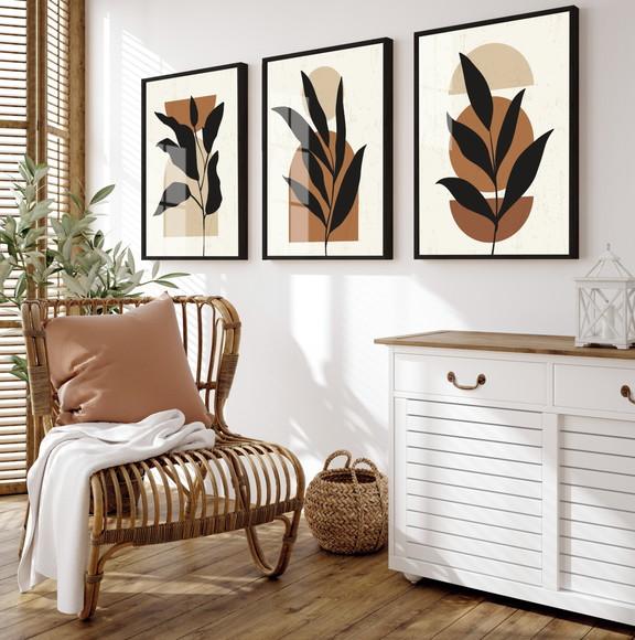 Quadros Decorativos Abstrato Marrom Folhagem Moderno Vidro