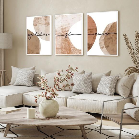 Quadros Decorativos Abstrato Marrom Frase Moderno com Vidro