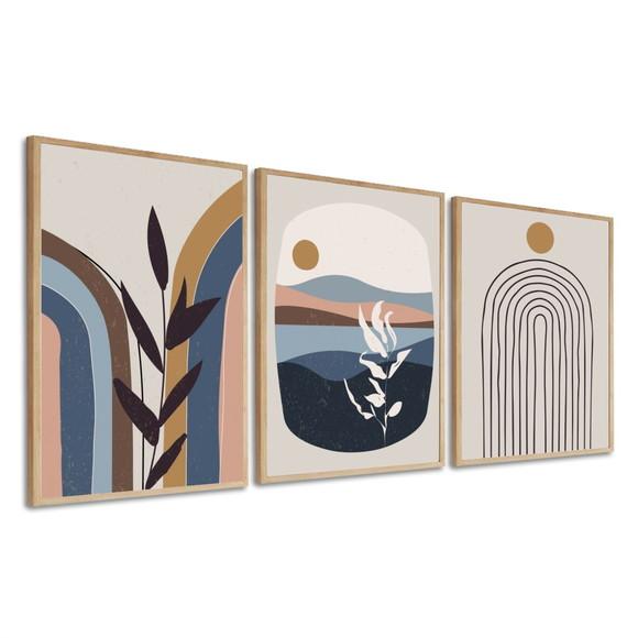Quadros Decorativos Abstrato Moderno Azul Folhagem Moldura
