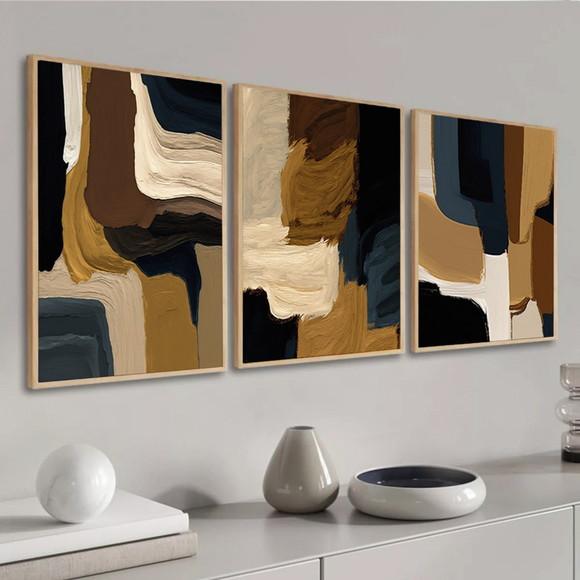 Quadros Decorativos Abstrato Moderno Boho Marrom com Moldura