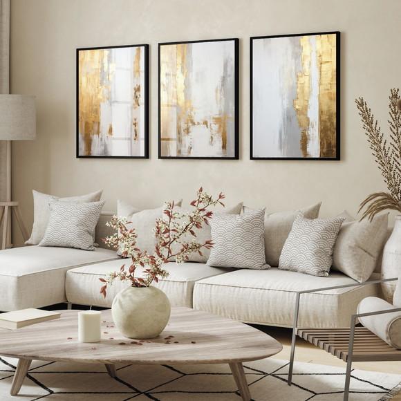 Quadros Decorativos Abstrato Moderno Dourado Luxo com Vidro