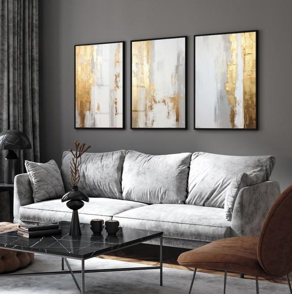 Quadros Decorativos Abstrato Moderno Dourado Luxo com Vidro