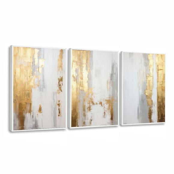 Quadros Decorativos Abstrato Moderno Dourado Branco Moldura