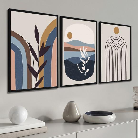 Quadros Decorativos Abstrato Moderno Folhagem Azul Moldura