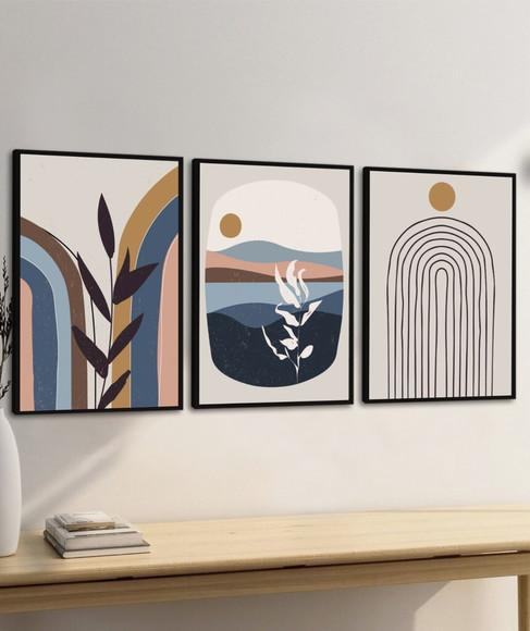 Quadros Decorativos Abstrato Moderno Folhagem Azul Moldura