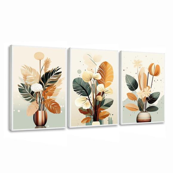 Quadros Decorativos Abstrato Moderno Folhagem Sala Moldura