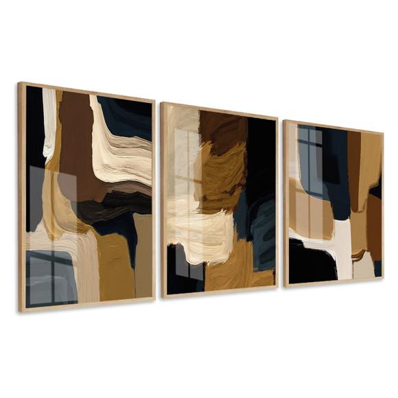 Quadros Decorativos Abstrato Moderno Marrom Moldura e Vidro