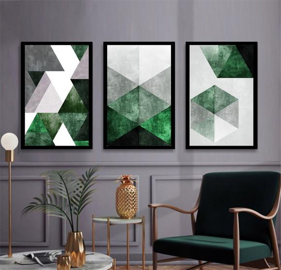 Quadros Decorativos Abstrato Moderno Verde Sala Hall Moldura