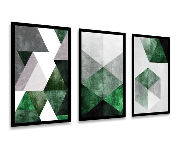 Quadros Decorativos Abstrato Moderno Verde Sala Hall Moldura
