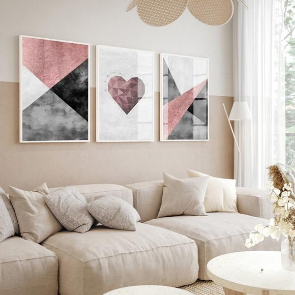 Quadros Decorativos Abstrato Rosa Coração Moderno com Vidro
