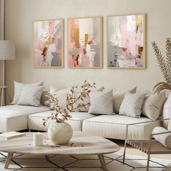 Quadros Decorativos Abstrato Rosa Luxo Moderno com Moldura