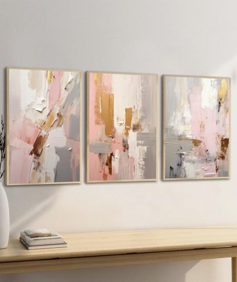 Quadros Decorativos Abstrato Rosa Luxo Moderno com Moldura