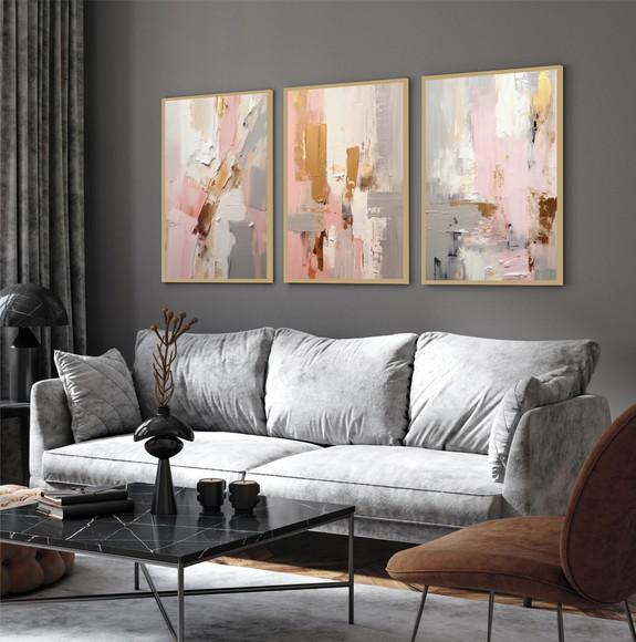 Quadros Decorativos Abstrato Rosa Luxo Moderno com Moldura