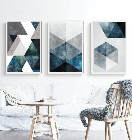 Quadros Decorativos Abstratos Moderno para Sala Azul Moldura