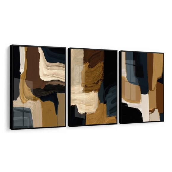 Quadros Decorativos Abstratos Modernos Marrom Moldura Vidro