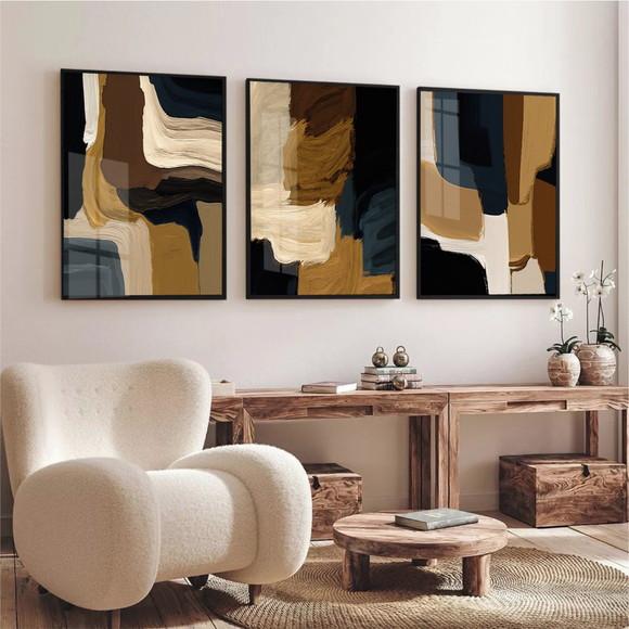 Quadros Decorativos Abstratos Modernos Marrom Moldura Vidro