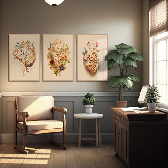 Quadros Decorativos Anatomia Consultório Médico com Moldura