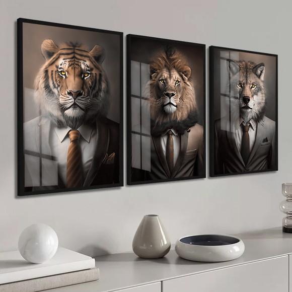 Quadros Decorativos Animais Motivacional com Moldura e Vidro