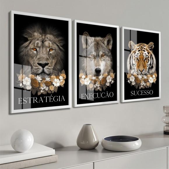 Quadros Decorativos Animais Motivacional Com Moldura E Vidro