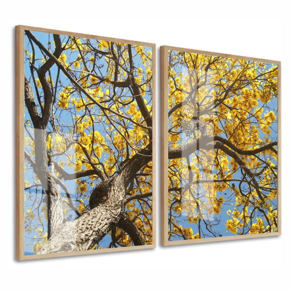 Quadros Decorativos Arvore Amarela Galhos Com Moldura Vidro