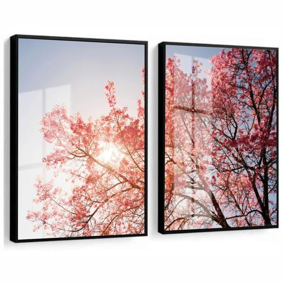 Quadros Decorativos Arvore Flor De Cerejeira Moldura e Vidro