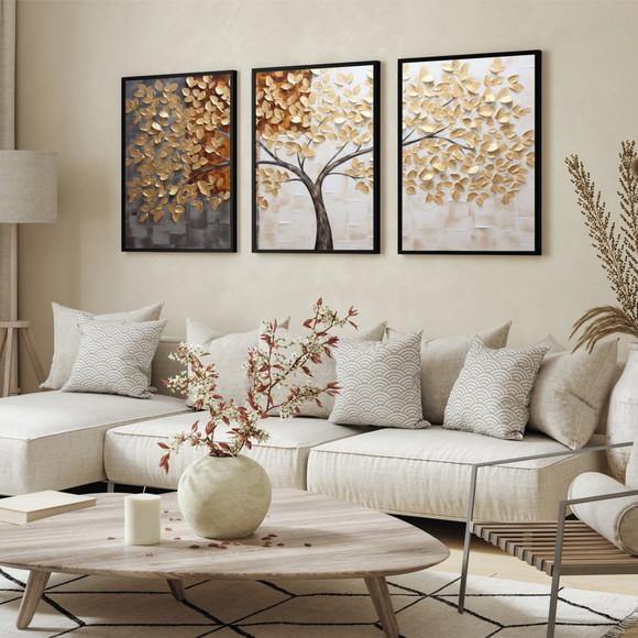 Quadros Decorativos Arvore Folhagem Abstrato Moderno Moldura