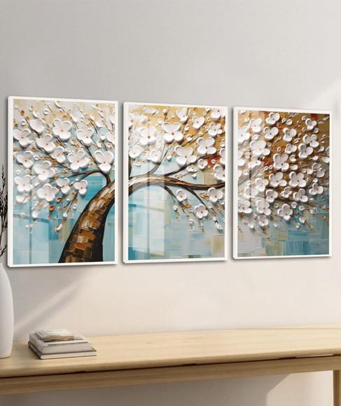 Quadros Decorativos Arvore Folhagem Abstrato Moldura e Vidro