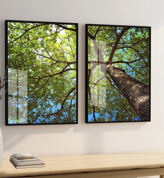 Quadros Decorativos Arvore Verde Galhos Paisagem com Vidro