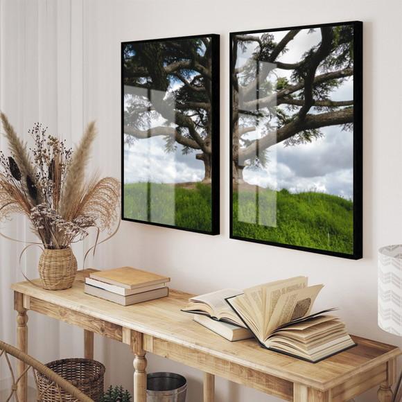Quadros Decorativos Arvore Verde Paisagem Moldura e Vidro