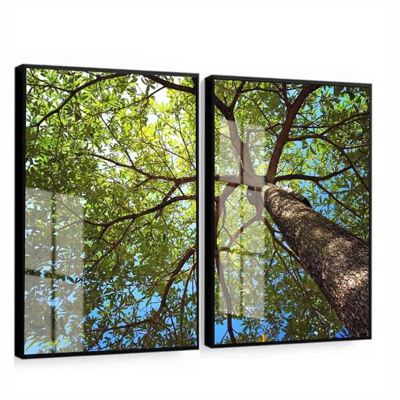 Quadros Decorativos Arvore Verde Galhos Paisagem com Vidro