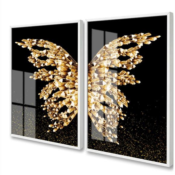 Quadros Decorativos Asas Douradas Borboletas Moldura E Vidro